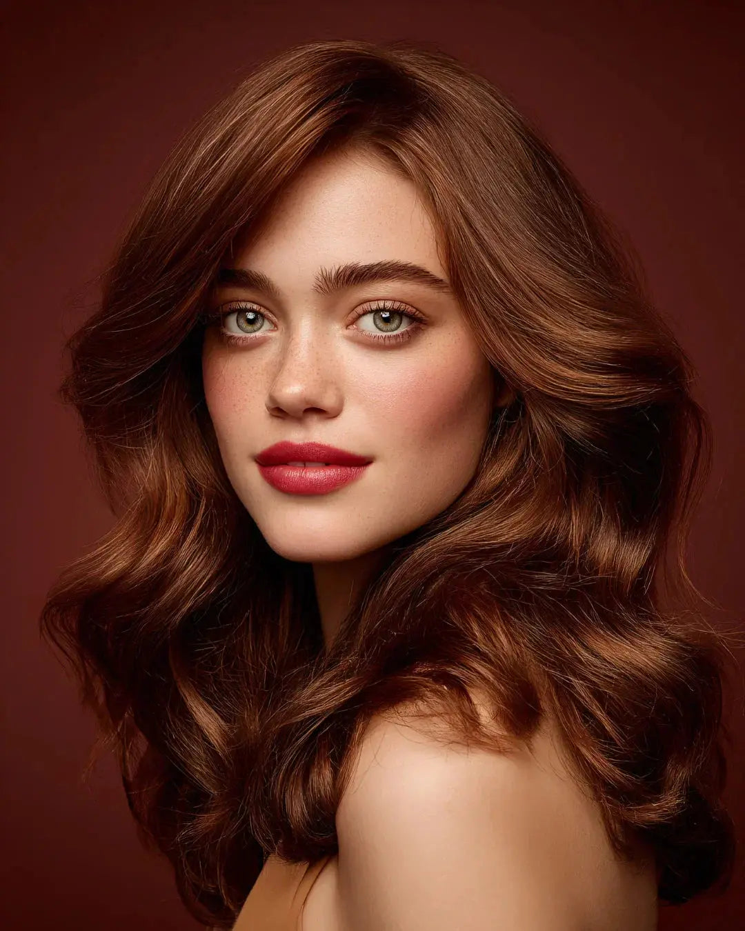 femme aux yeux vert avec de très beaux cheveux bouclés