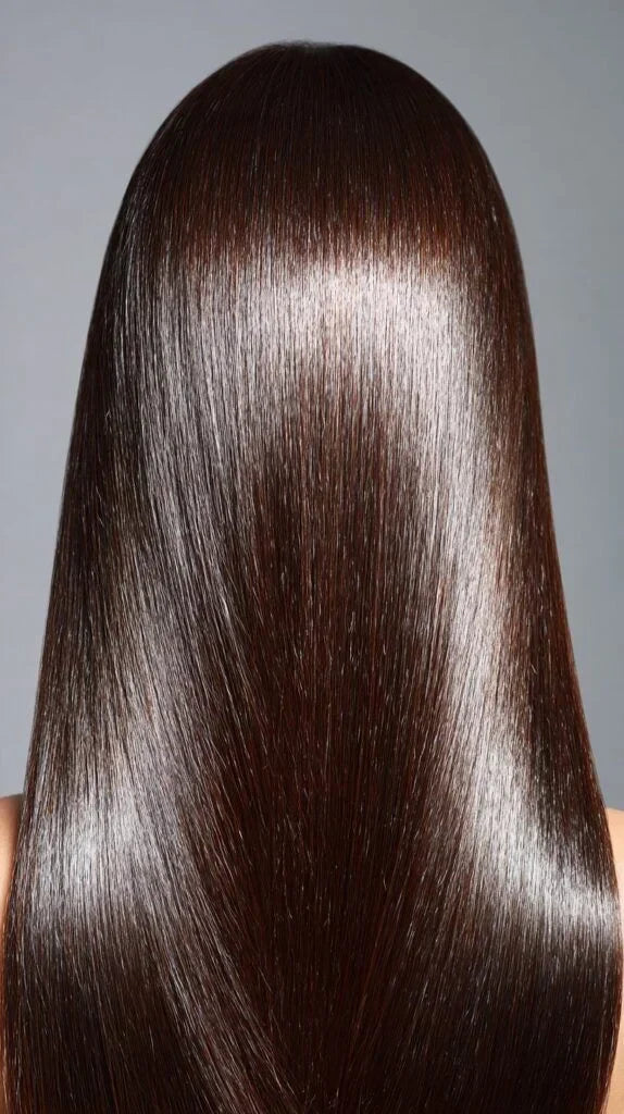 jeune femme de dos avec de beaux cheveux lisse et brillant